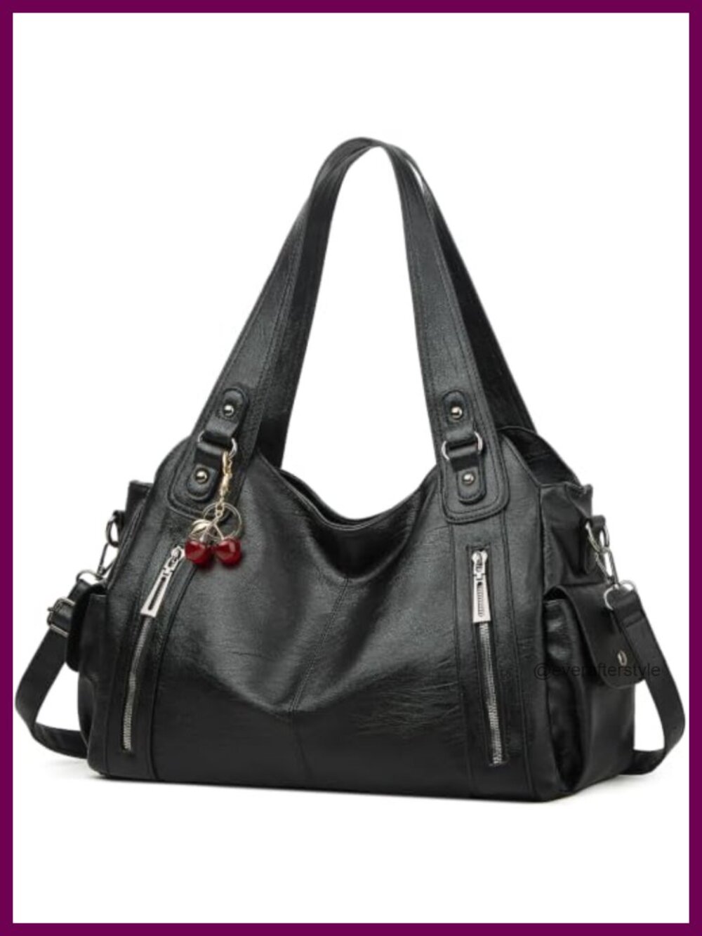 Faux Leather Hobo Shoulder Bag Crossbody Tote with Pendant